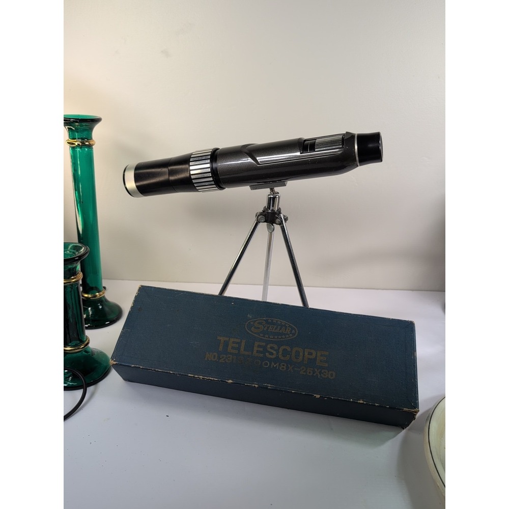 Stellar Telescope #2313 8x25 Zoom 30mm Diameter With Box & Tripod Vintage